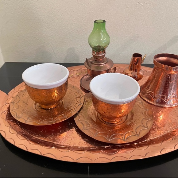 Antique Handmade Miniature Coffee Set with Green Accent ( made in Albania) - Picture 3 of 12